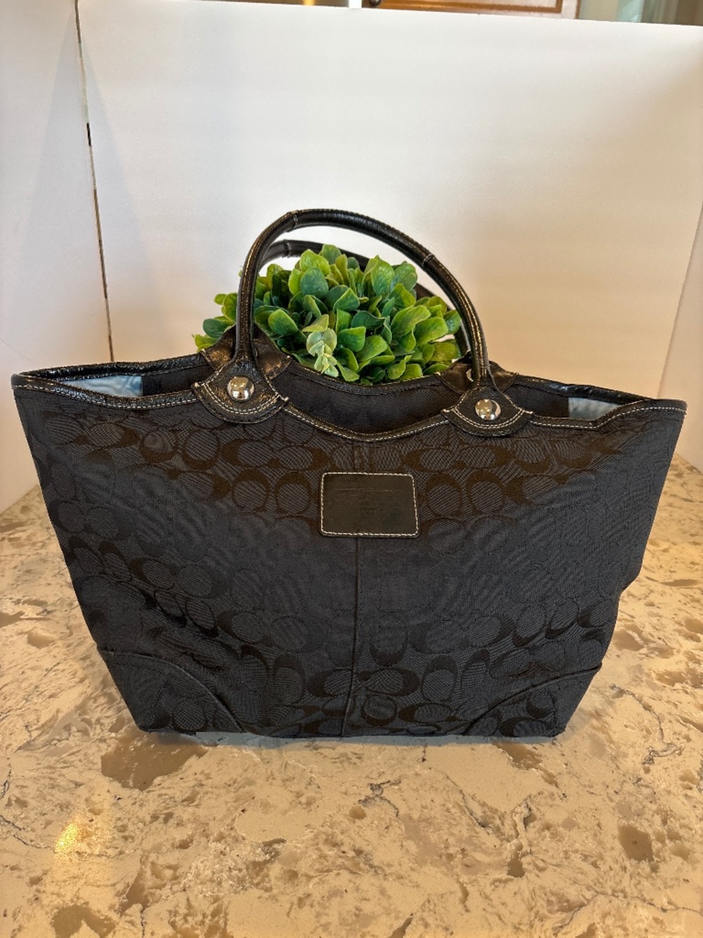 Coach 14385 Black Signature Canvas Bleecker Tote Handbag